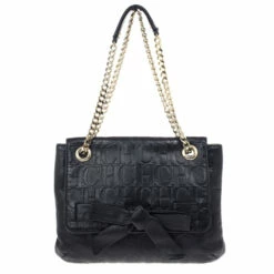 Carolina Herrera ‘Audrey’ Black Monogram Embossed Bag Women