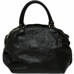 Carolina Herrera Black Monogram Leather Satchel Bag Women