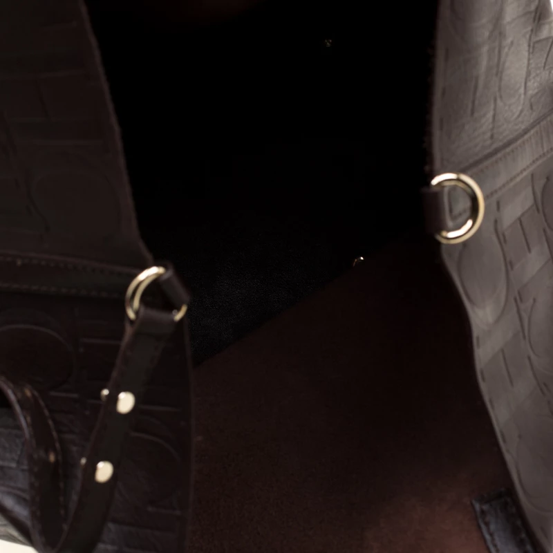 Carolina Herrera Brown Monogram Leather Matryoshka Tote Women