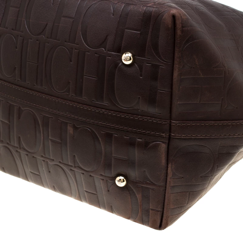 Carolina Herrera Brown Monogram Leather Matryoshka Tote Women