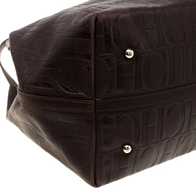 Carolina Herrera Brown Monogram Leather Matryoshka Tote Women