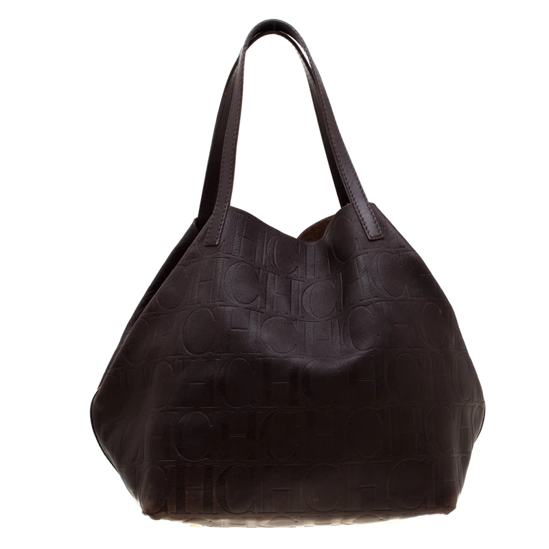 Carolina Herrera Brown Monogram Leather Matryoshka Tote Women