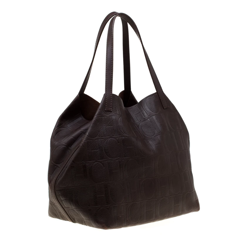 Carolina Herrera Brown Monogram Leather Matryoshka Tote Women