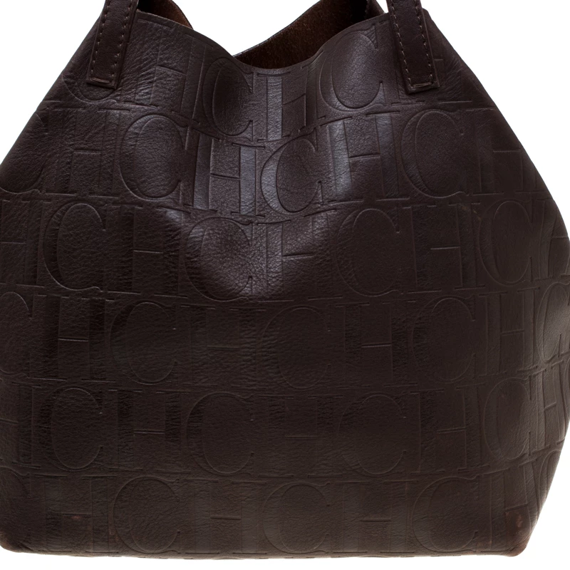 Carolina Herrera Brown Monogram Leather Matryoshka Tote Women