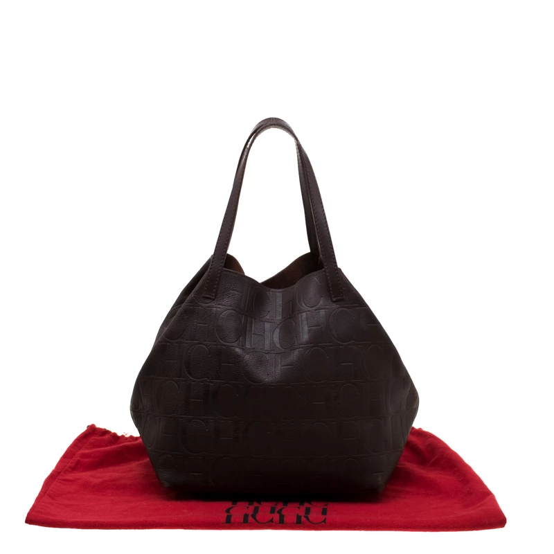 Carolina Herrera Brown Monogram Leather Matryoshka Tote Women