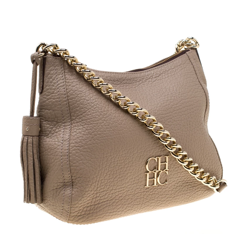 Carolina Herrera Beige Leather Maria Shoulder Bag Women