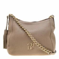 Carolina Herrera Beige Leather Maria Shoulder Bag Women