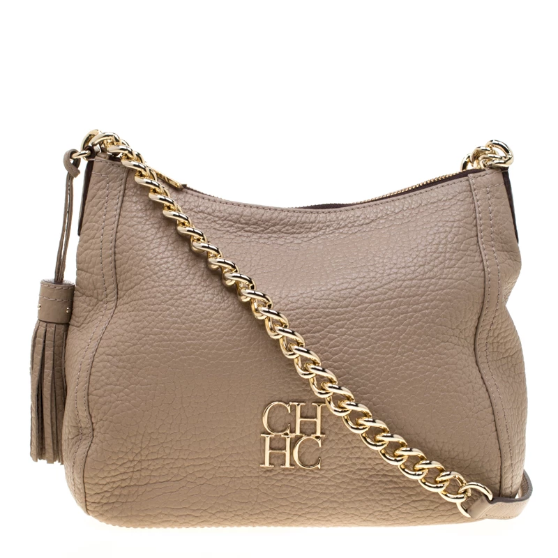 Carolina Herrera Beige Leather Maria Shoulder Bag Women