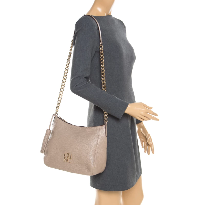 Carolina Herrera Beige Leather Maria Shoulder Bag Women