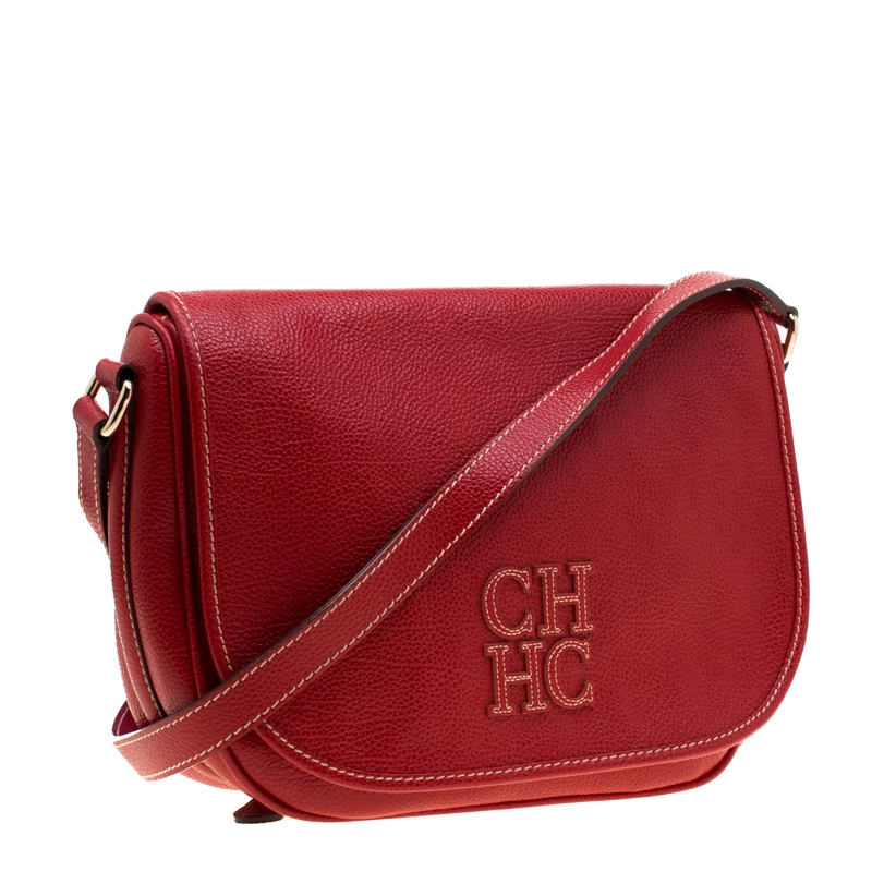 Carolina Herrera Red Leather Flap Crossbody Bag Women