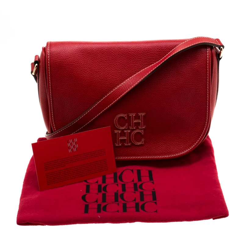 Carolina Herrera Red Leather Flap Crossbody Bag Women