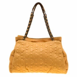 Carolina Herrera Yellow Monogram Leather Chain Tote Women