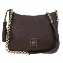 Carolina Herrera Brown Pebbled Leather Maria Bag Women