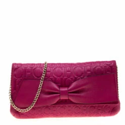 Carolina Herrera Hot Pink Monogram Leather Audrey Shoulder Bag Women