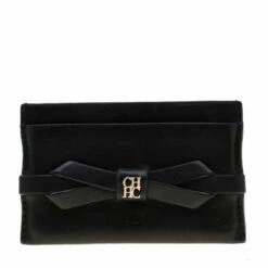 Carolina Herrera Black Bow Leather Card Holder Women