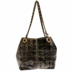 Carolina Herrera Small Black Monogram Chain Handle Tote Women