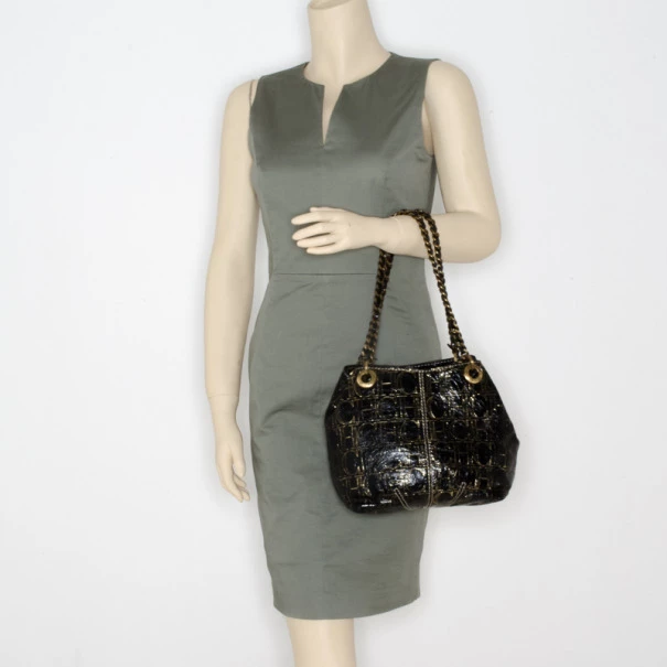 Carolina Herrera Small Black Monogram Chain Handle Tote Women