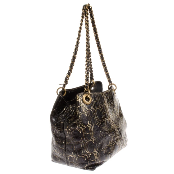 Carolina Herrera Small Black Monogram Chain Handle Tote Women