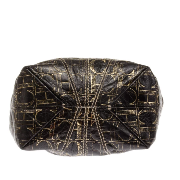 Carolina Herrera Small Black Monogram Chain Handle Tote Women