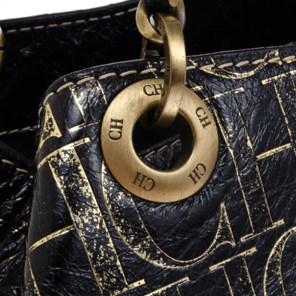 Carolina Herrera Small Black Monogram Chain Handle Tote Women