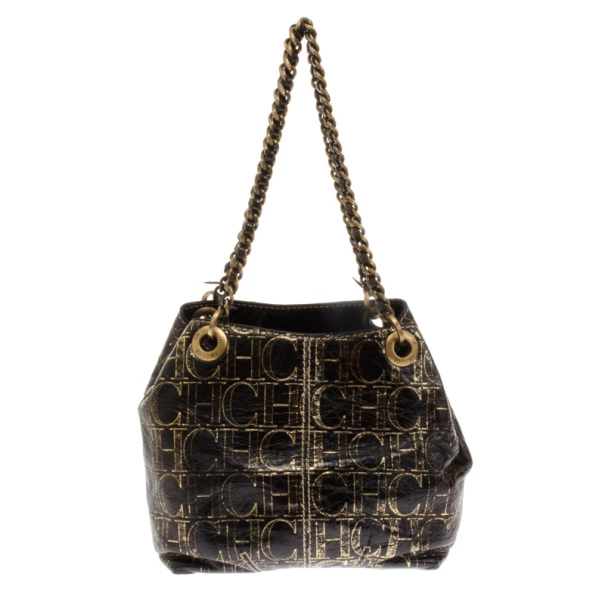 Carolina Herrera Small Black Monogram Chain Handle Tote Women