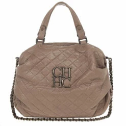 Carolina Herrera Brown Quilted Convertible Tote Women