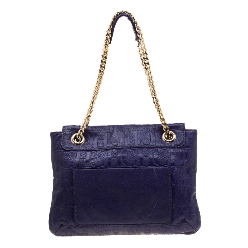 Carolina Herrera Purple Monogram Leather Audrey Shoulder Bag Women