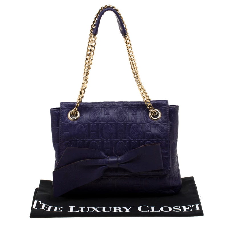 Carolina Herrera Purple Monogram Leather Audrey Shoulder Bag Women