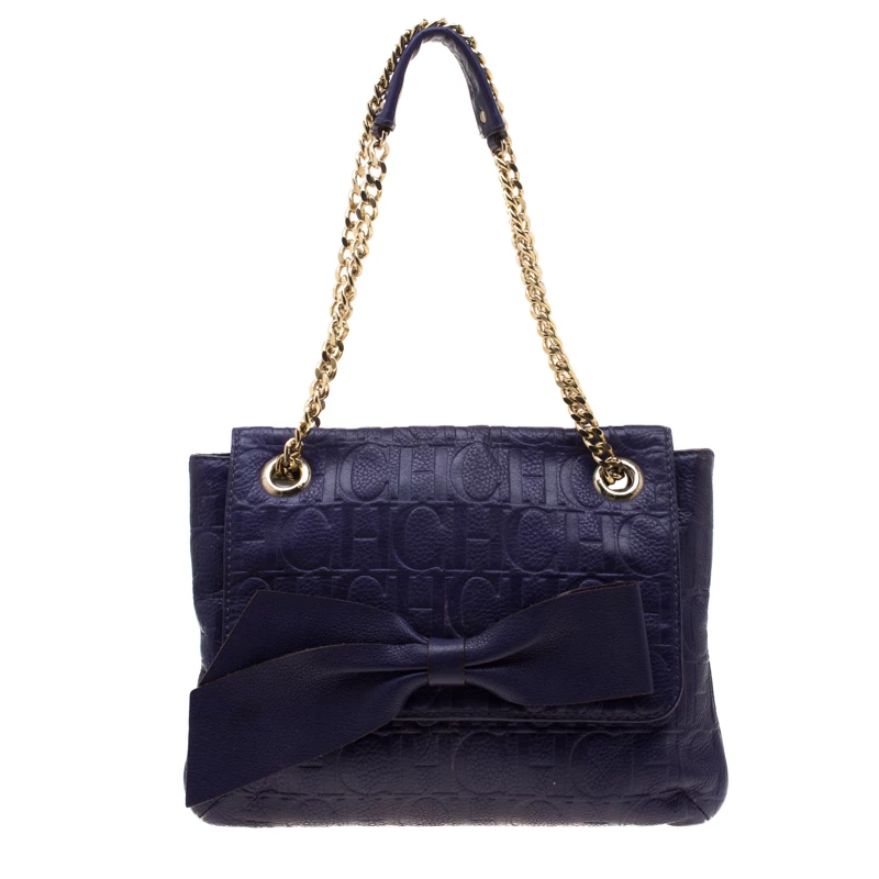 Carolina Herrera Purple Monogram Leather Audrey Shoulder Bag Women