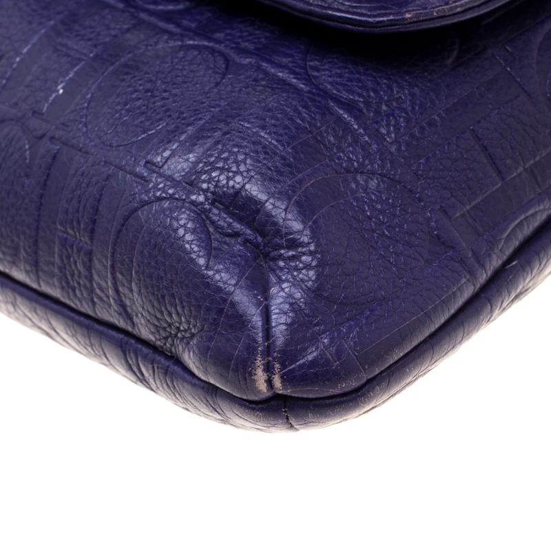 Carolina Herrera Purple Monogram Leather Audrey Shoulder Bag Women