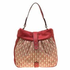 Carolina Herrera Red Canvas And Leather Monogram Hobo Women