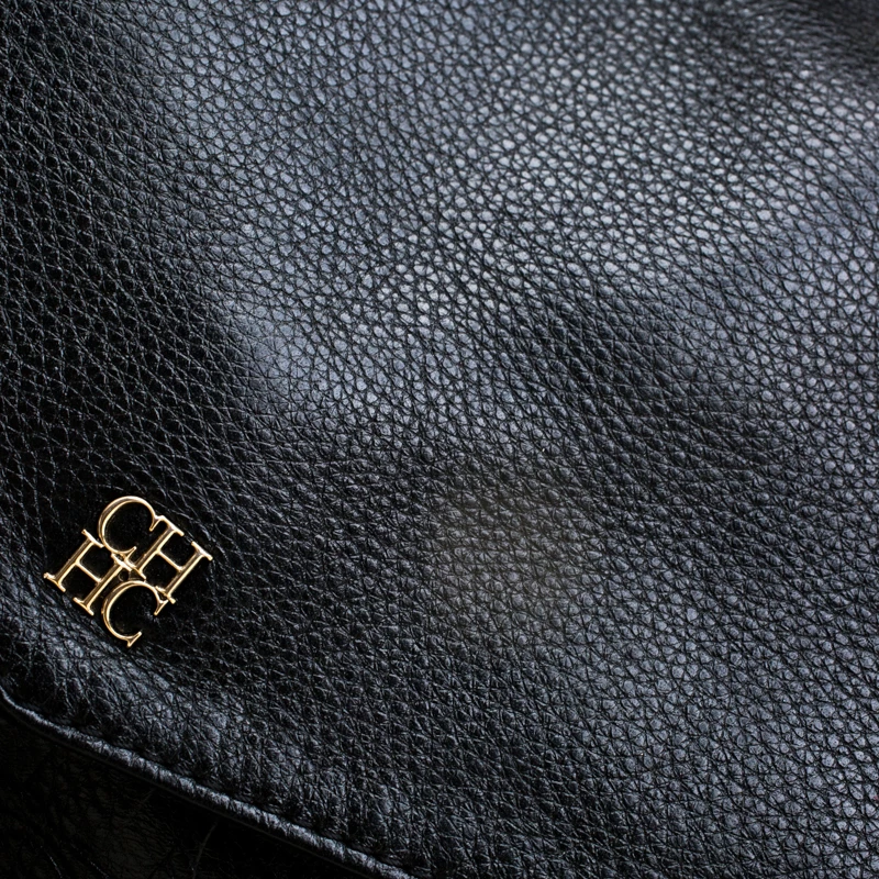 Carolina Herrera Black Monogram Embossed Leather Satchel Women 5 Carolina Herrera Black Monogram Embossed Leather Satchel Women - Image 5