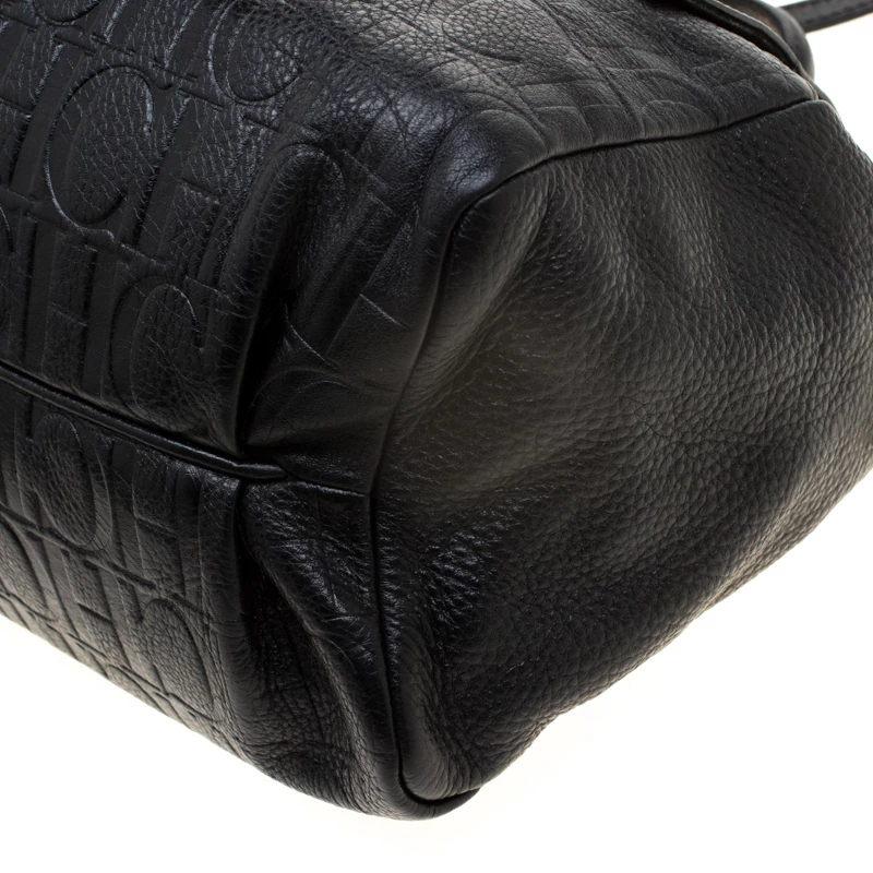 Carolina Herrera Black Monogram Embossed Leather Satchel Women 10 Carolina Herrera Black Monogram Embossed Leather Satchel Women - Image 10