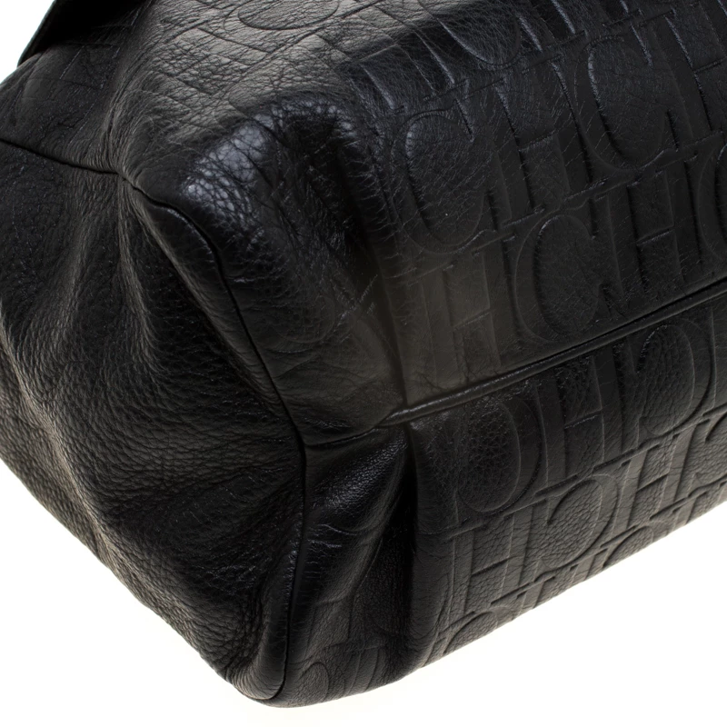 Carolina Herrera Black Monogram Embossed Leather Satchel Women 11 Carolina Herrera Black Monogram Embossed Leather Satchel Women - Image 11