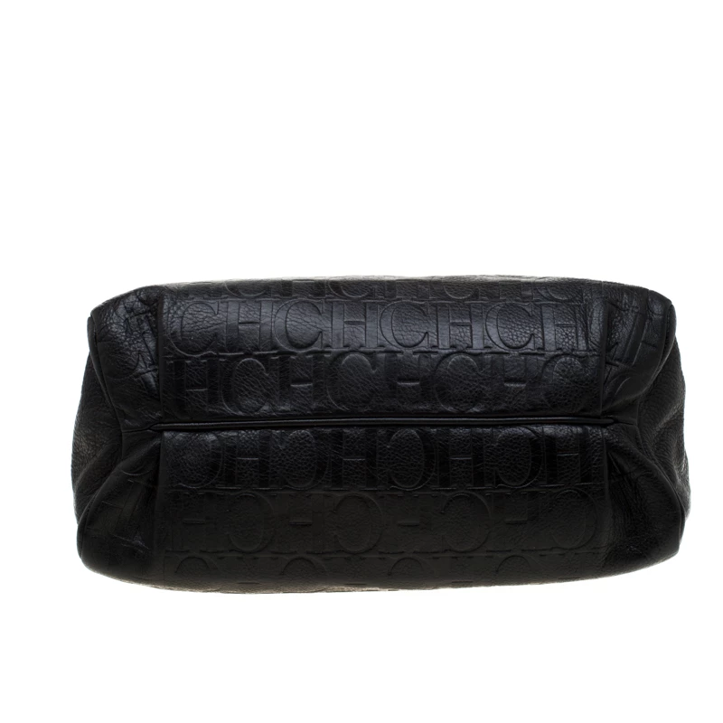 Carolina Herrera Black Monogram Embossed Leather Satchel Women 6 Carolina Herrera Black Monogram Embossed Leather Satchel Women - Image 6