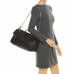 Alternative view of Carolina Herrera Black Monogram Embossed Leather Satchel Women