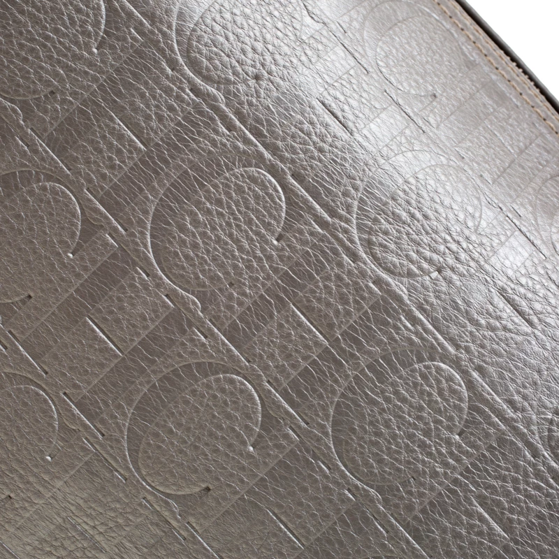 Carolina Herrera Metallic Grey Leather Large Andy Boston Bag Women