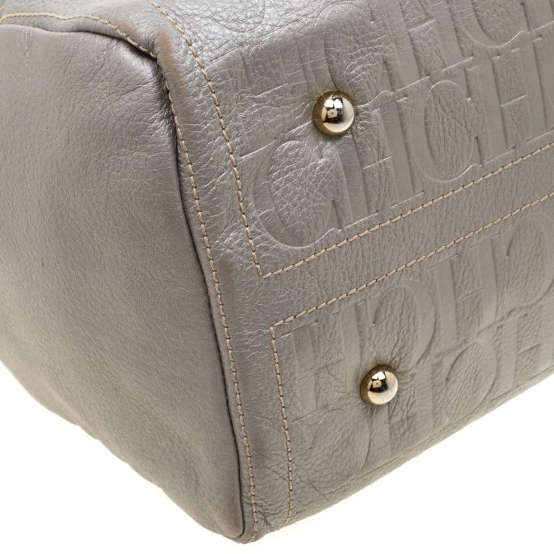 Carolina Herrera Metallic Grey Leather Large Andy Boston Bag Women