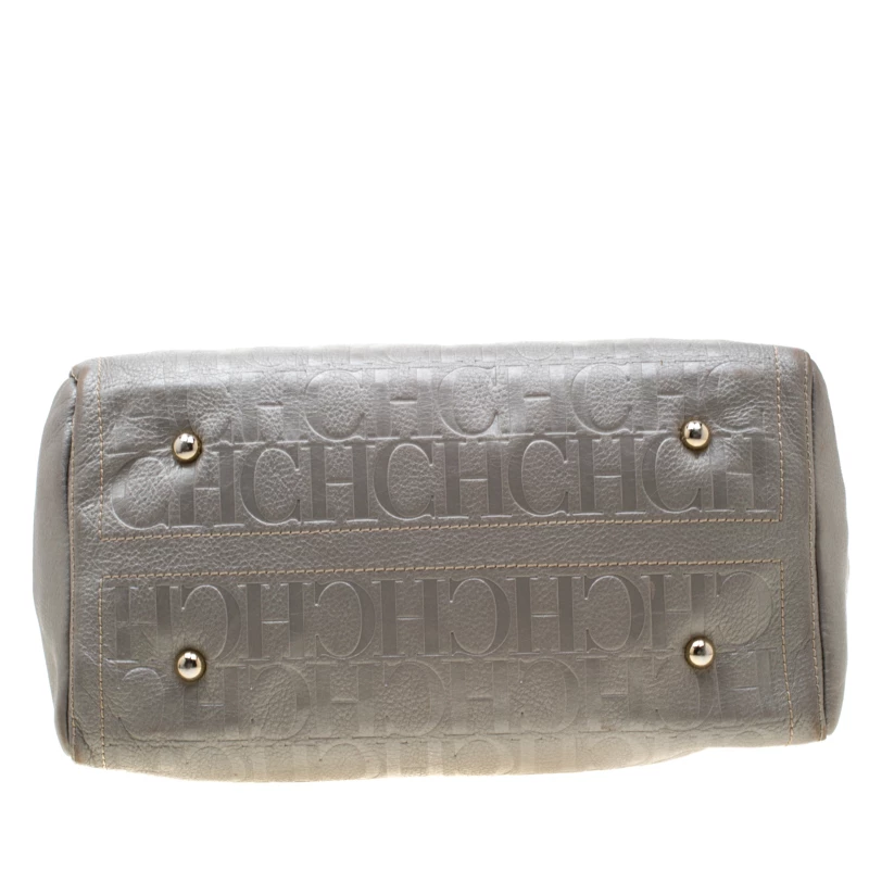 Carolina Herrera Metallic Grey Leather Large Andy Boston Bag Women