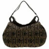 Carolina Herrera Black/Gold Monogram Velvet And Leather Hobo Women
