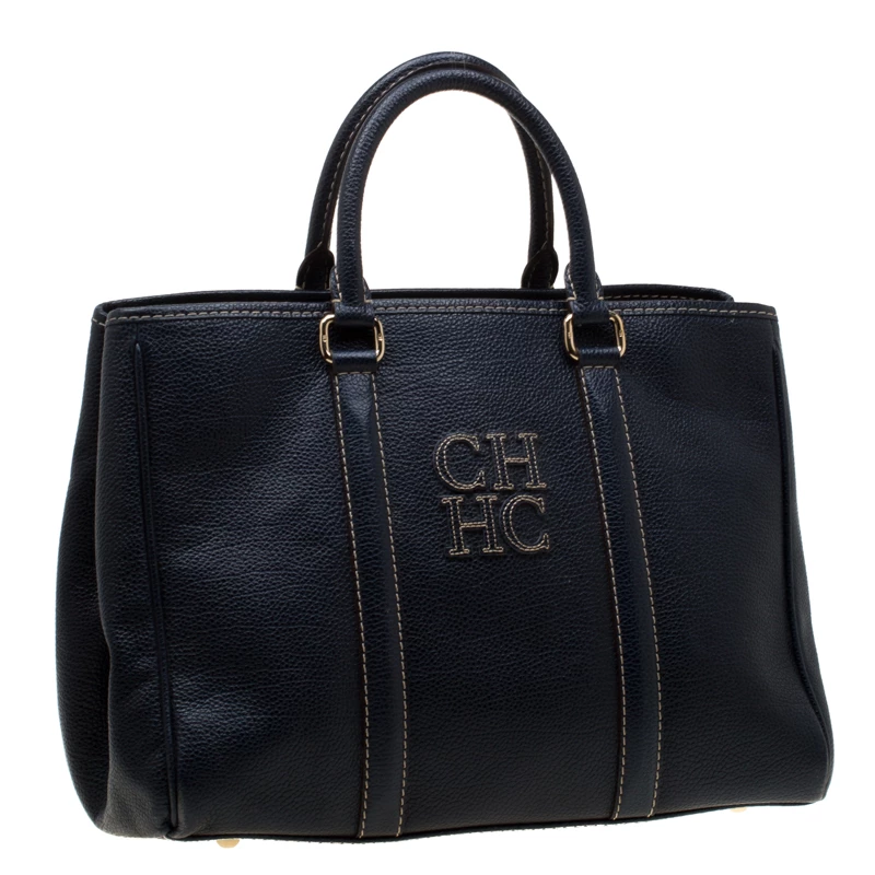 Carolina Herrera Navy Blue Leather Matteo Tote Women