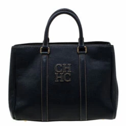 Carolina Herrera Navy Blue Leather Matteo Tote Women