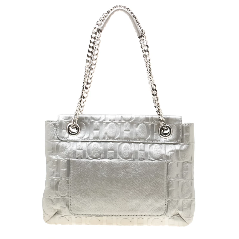 Carolina Herrera Silver Metallic Monogram Leather Audrey Shoulder Bag Women - Grey 4 Carolina Herrera Silver Metallic Monogram Leather Audrey Shoulder Bag Women - Grey - Image 4