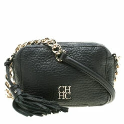 Carolina Herrera Black Leather Mini Tassel Crossbody Bag Women