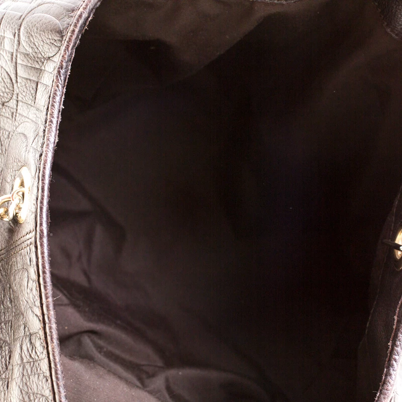 Carolina Herrera Dark Brown Monogram Leather Poppy Tote Women