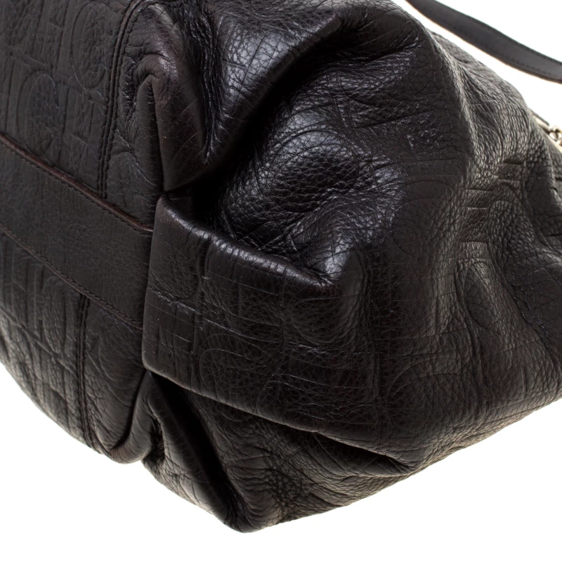 Carolina Herrera Dark Brown Monogram Leather Poppy Tote Women