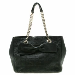 Carolina Herrera Black Monogram Leather Audrey Tote Women