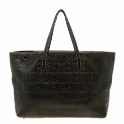 Carolina Herrera Brown Monogram Leather Shopper Tote Women