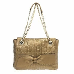 Carolina Herrera ‘Holly’ Bronze Monogram Embossed Bag Women - Gold