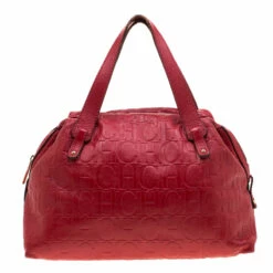 Carolina Herrera Red Monogram Leather Satchel Women